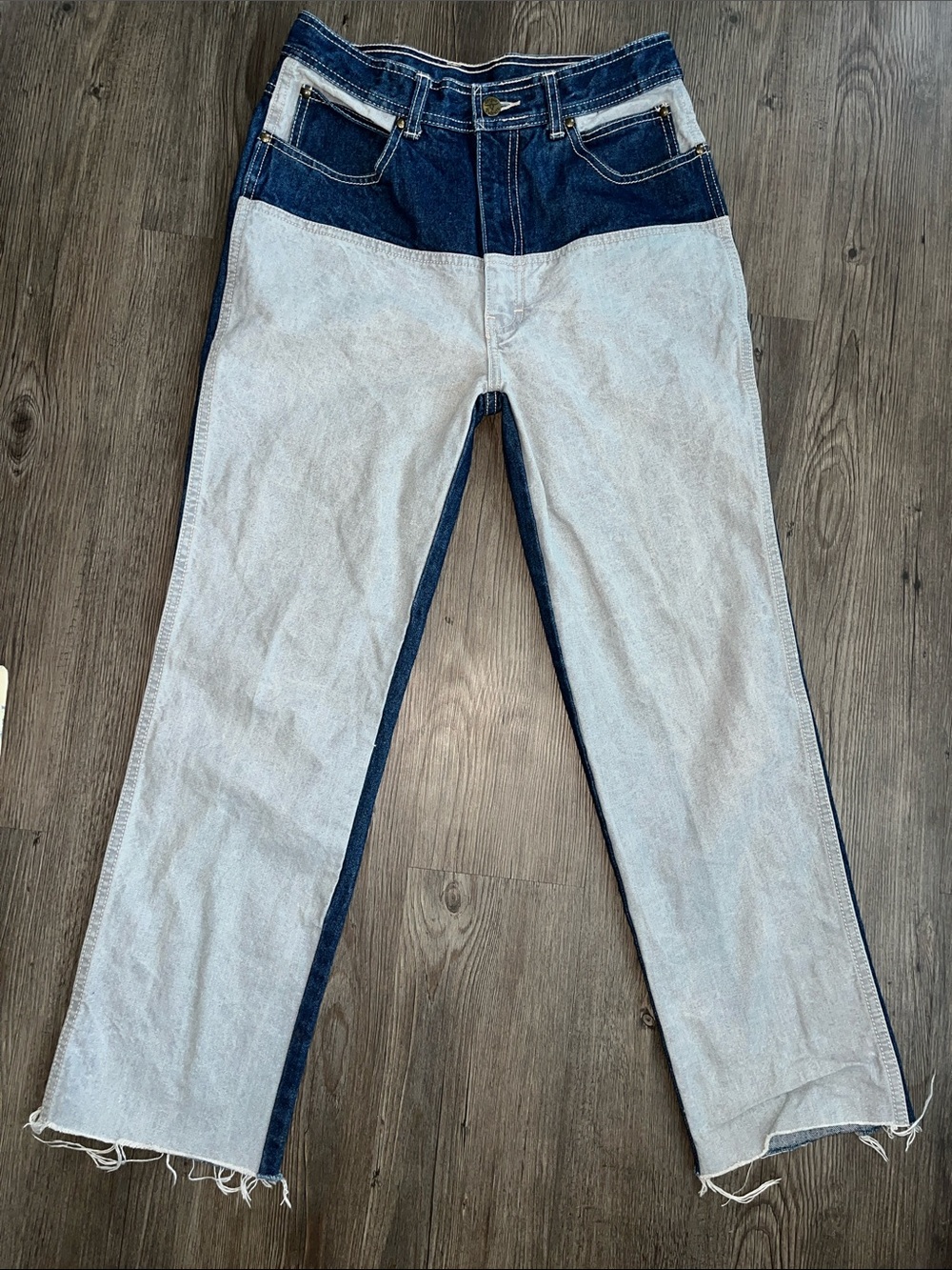 SERGIO VALENTE 32X35 Two-Tone Light and Dark Blue Straight Jeans